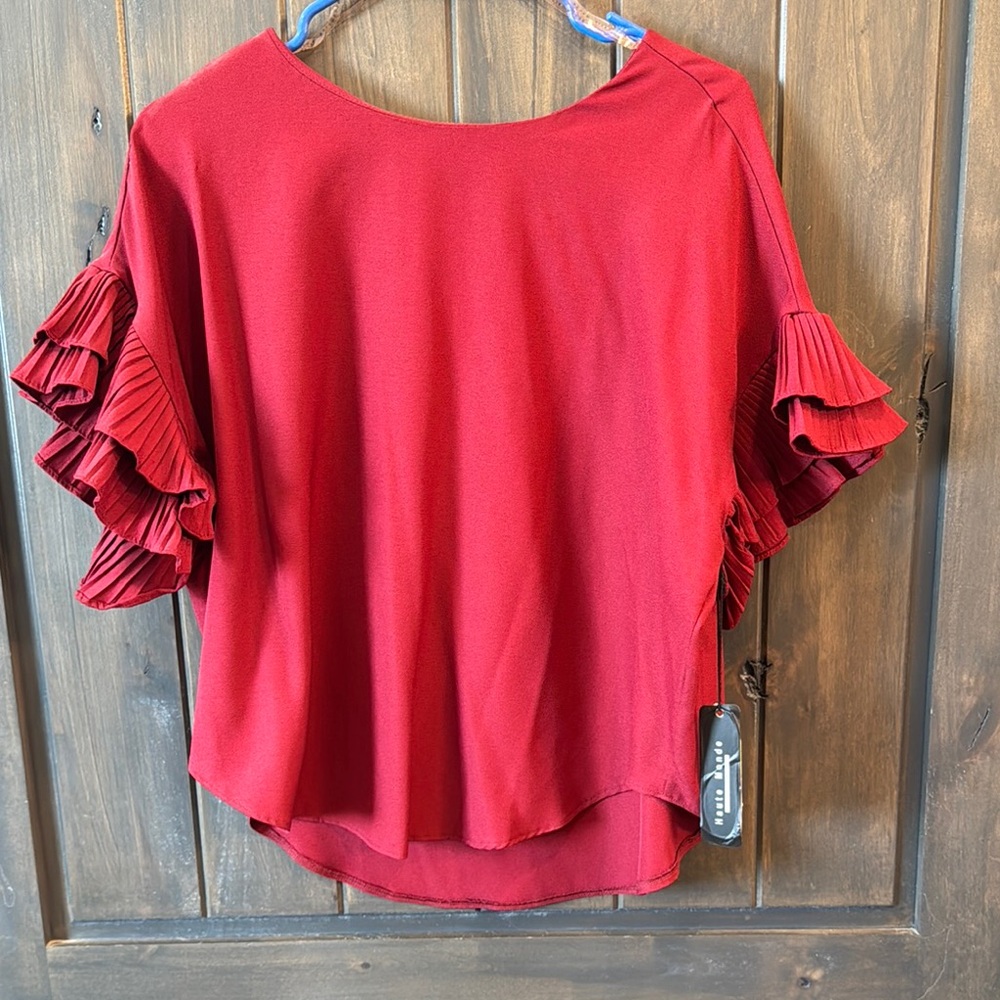 Elegant Red Ruffle Sleeve Top